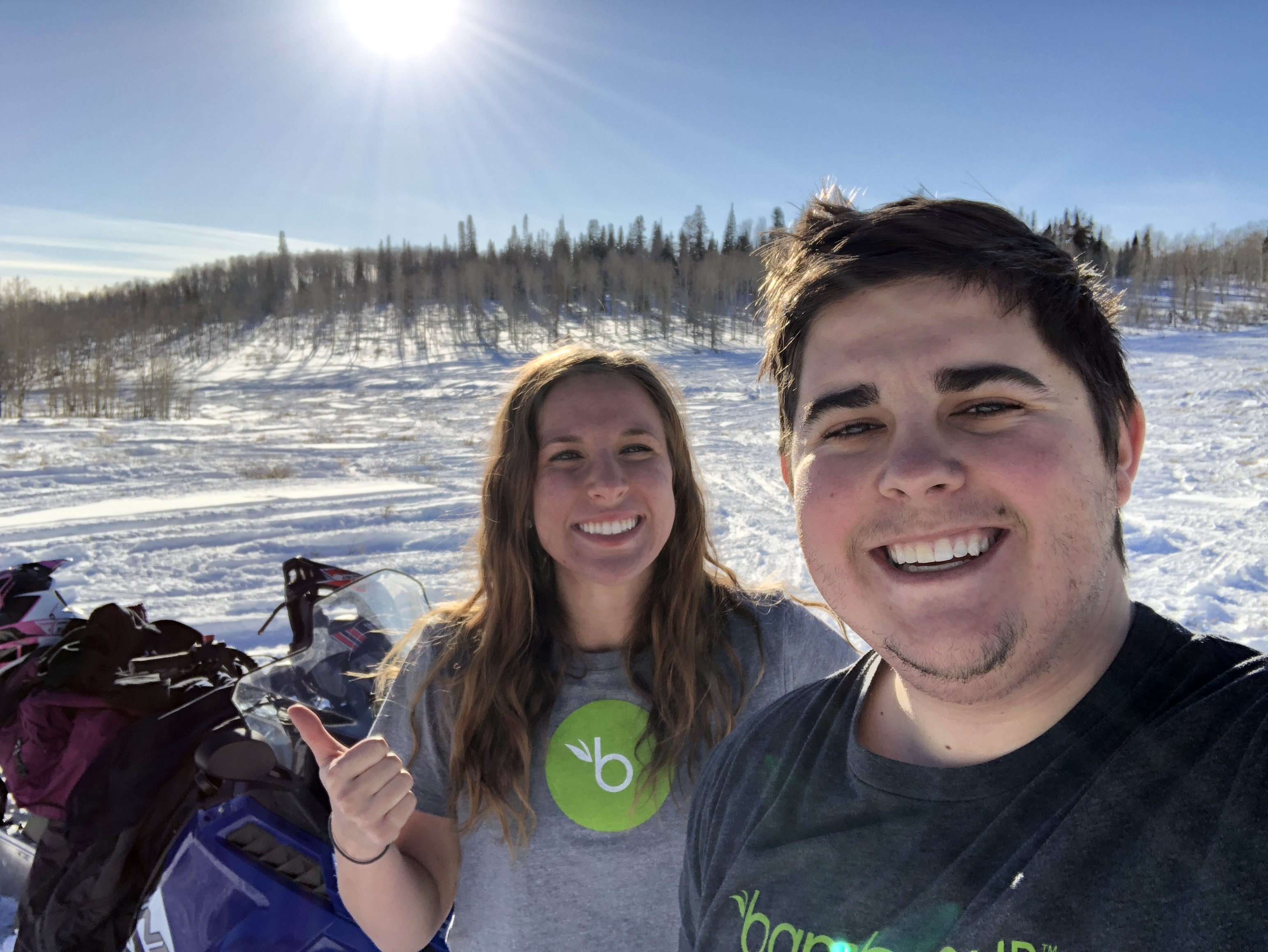 BambooHR employee on a snowmobiling vacation